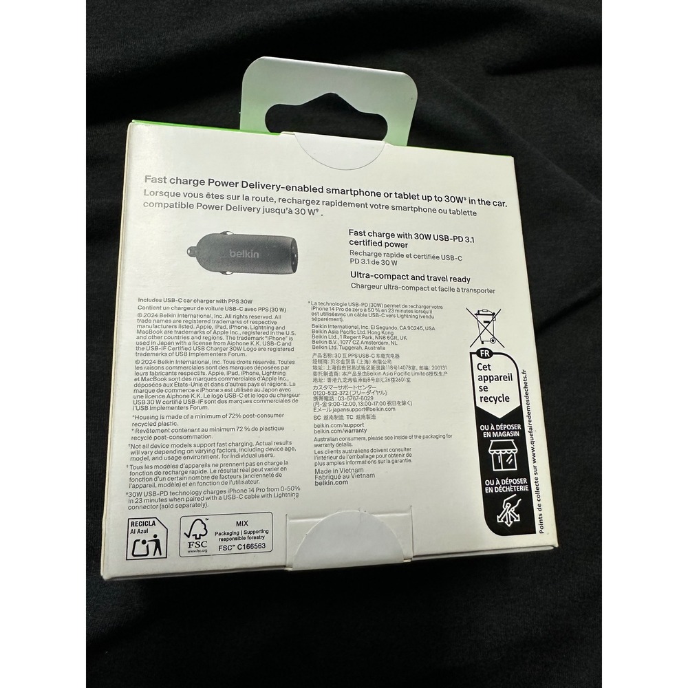 Belkin BoostCharge 30W USB-C Car Charger Black NEW PPS Fast Charging Adapter - Picture 3 of 6